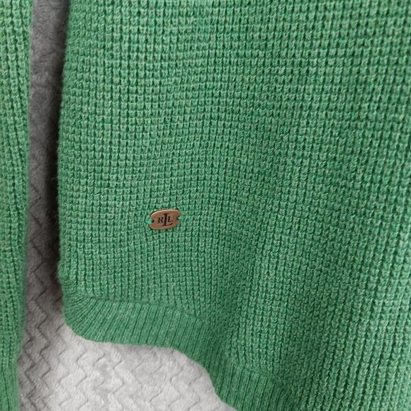 LAUREN RALPH LAUREN Waffle Knit Hoodie Women's L Green Sweater Pullover Cotton - Picture 4 of 5
